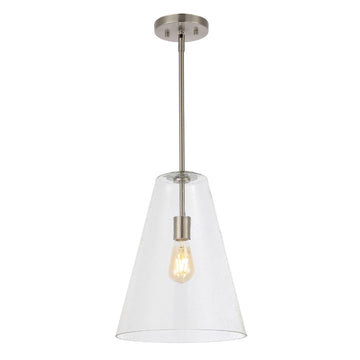 Arlo 11.5" Mid-Century Modern Iron/Seeded Glass LED Pendant - JONATHAN Y